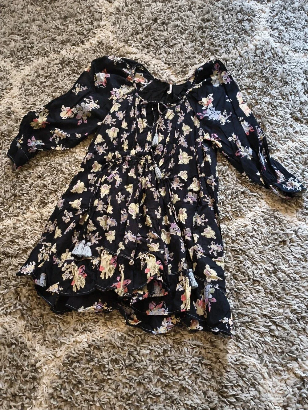 Free People Camella Floral Print Minidress Tassels Size XS